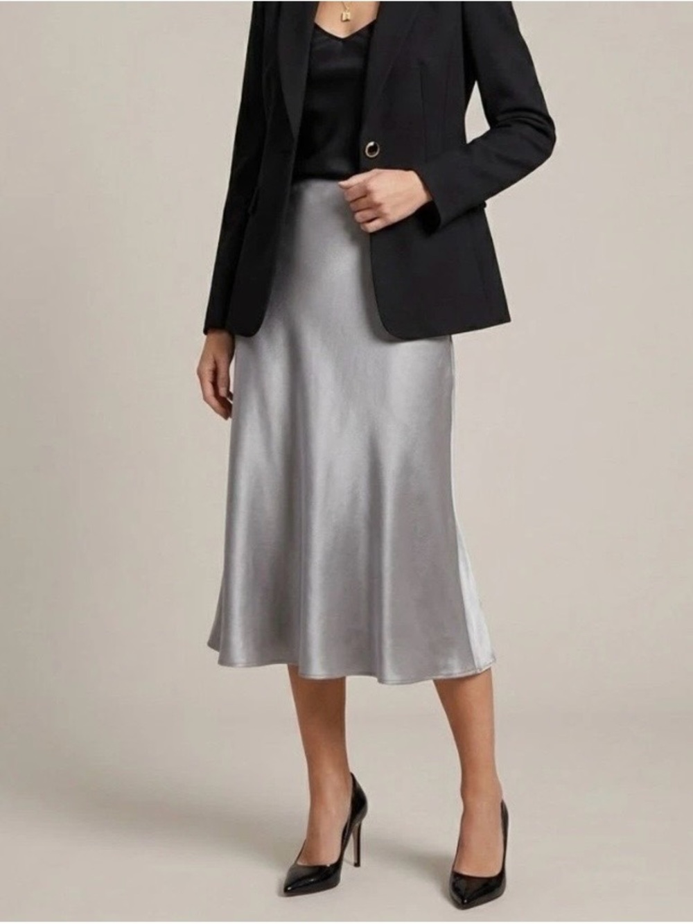 Quince Women’s 100% Silk Midi Slip Skirt in Solid Grey Sz.XS Business Career